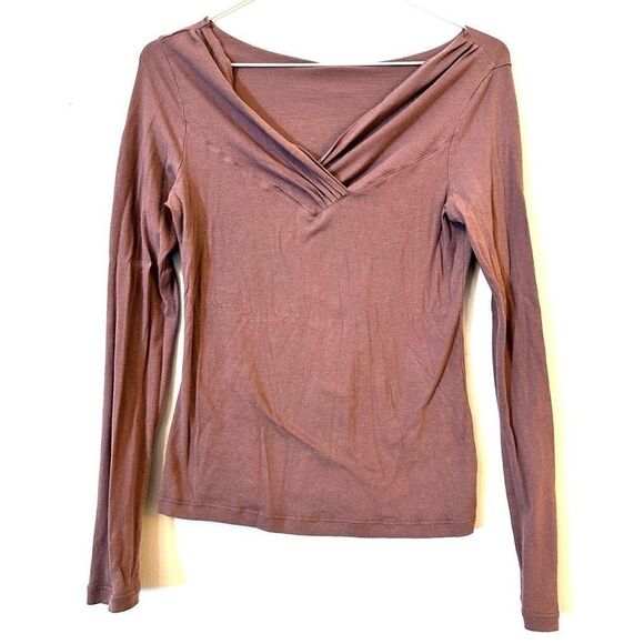 Odille High Twist Cotton Blend V Neck Stretch Long Sleeve Top Mauve Small Anthro - Picture 1 of 3